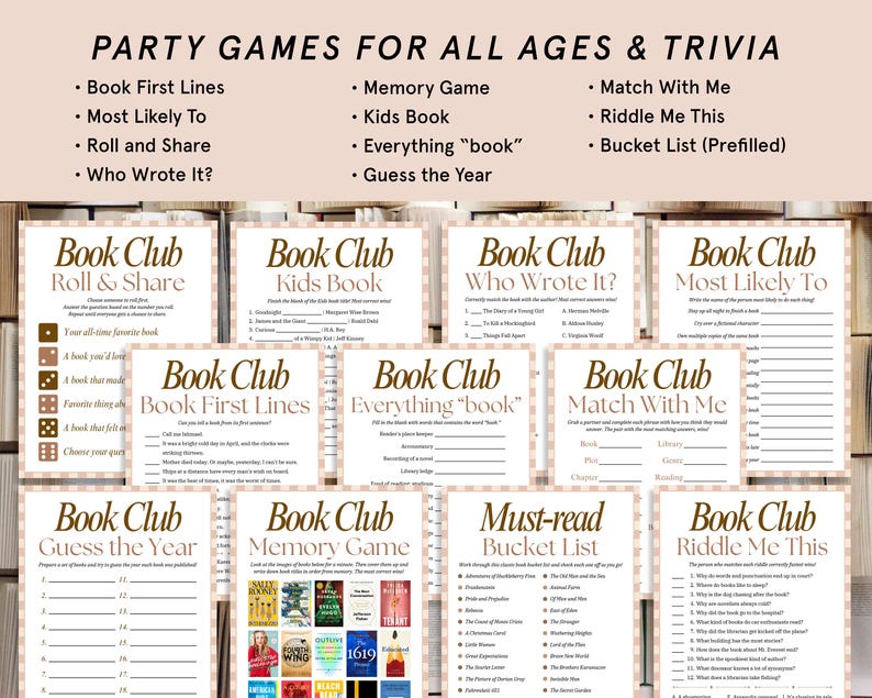 Book Club Games Bundle, Book Club Icebreakers, Book Club Activities, Printable Games for Book Clubs, Book Club Meeting Game, Book Club Bingo image 3