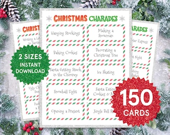 Christmas Charades Cards Fun Christmas Games for Family Christmas Pictionary Christmas Group Games for Kids and Adults Christmas Printables