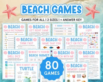 Beach Games Bundle, Strandaktivitäten für Kinder, Familien-Strandspiele, Sommer-Strandspiele, Strandpartyspiele Printables, Strandurlaubsspiele