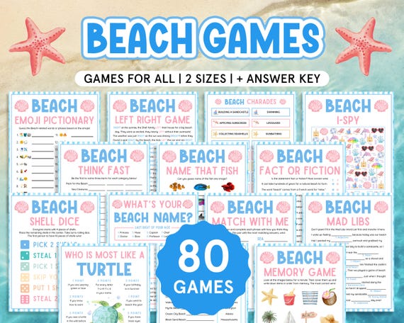 Beach Games Bundle, Beach Activities for Kids, Family Beach Games, Summer Beach Games, Beach Party Games Printables, Beach Vacation Games