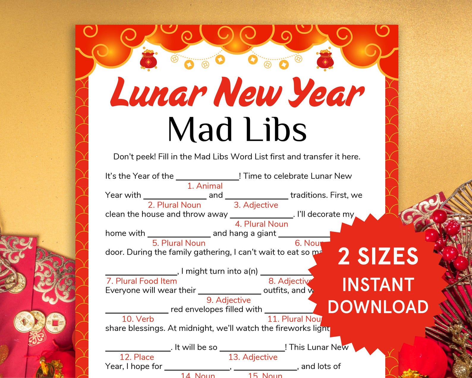 Lunar New Year Mad Libs Lunar New Year Games Chinese New Year Games for ...