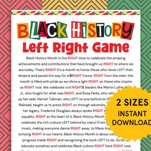 Black History Left Right Game History Month Games for Kids Black History Family Games Black History Pass the Prize Black History Group Games