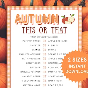 Fall This or That Fall Games for Kids Adults Fall Party Games Fall Activities Autumn Games Printables Fall Family Games Autumn Party Games
