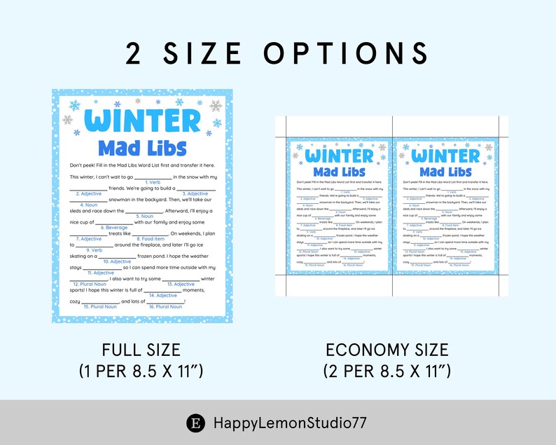 Winter Mad Libs Winter Games for Kids Winter Family Games Winter Party ...