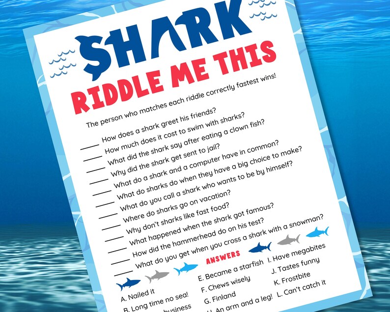 Shark Riddle Game: Shark Week Party Activity (digital Download) - Etsy