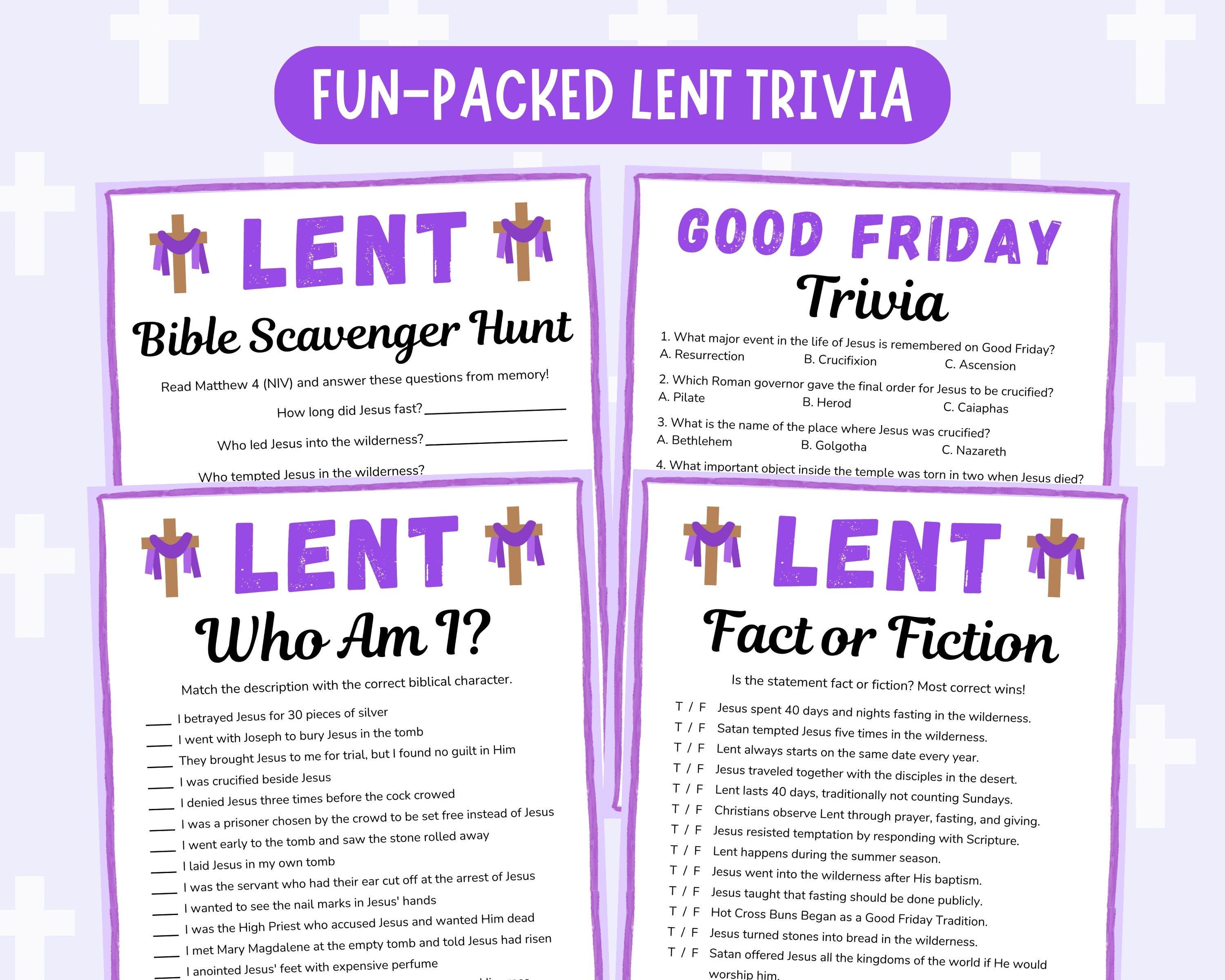 Lent Games Bundle Lent Activities Kids, Teens, Adults Lent Trivia Teen