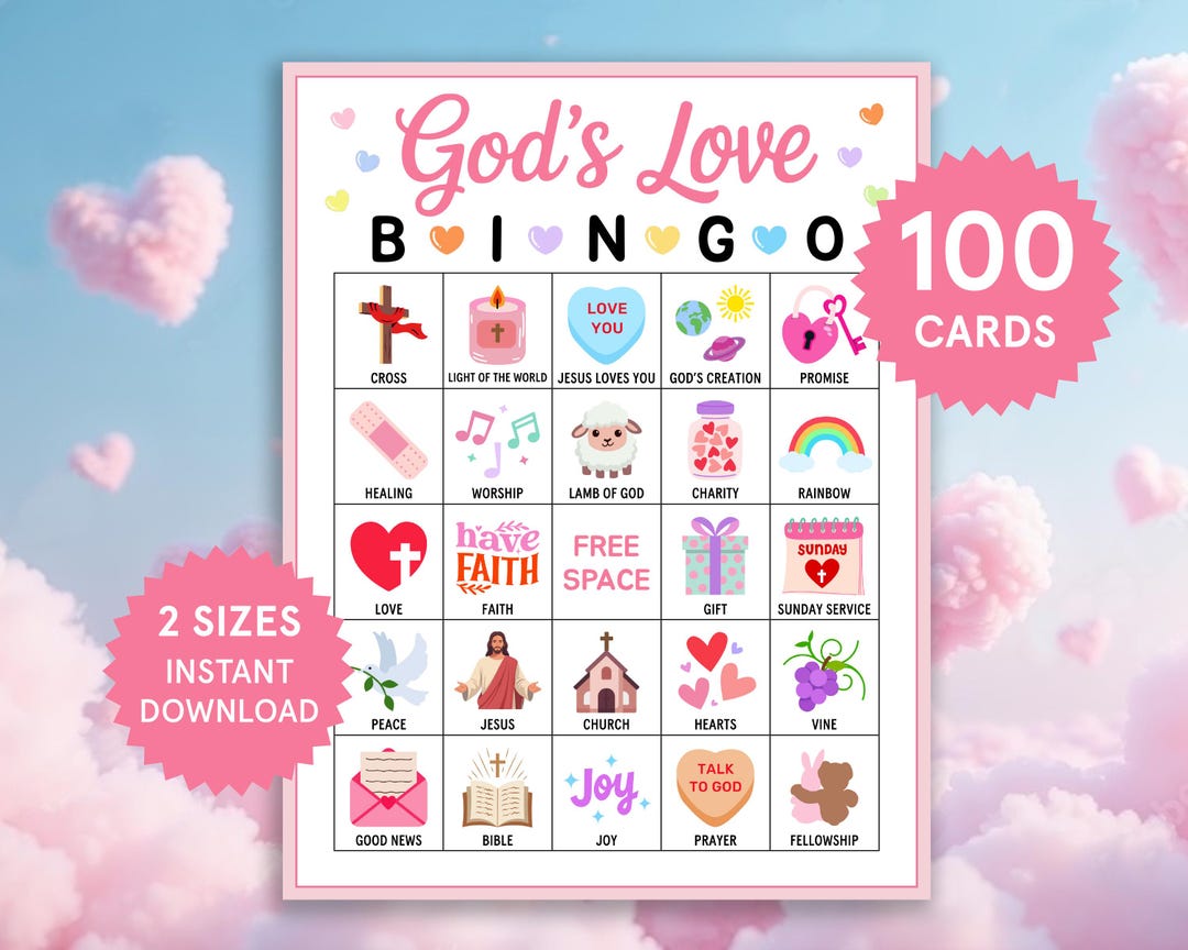 God's Love Bingo Cards Bible Valentines Bingo for Kids Christian Bingo ...