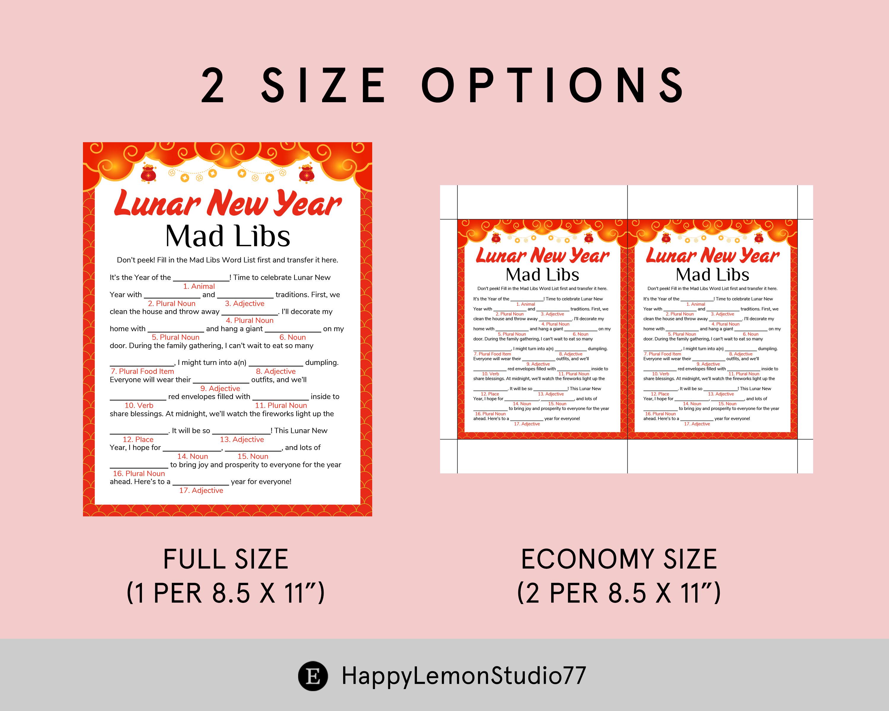 Lunar New Year Mad Libs Lunar New Year Games Chinese New Year Games for ...