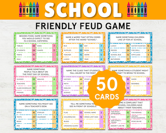 School Friendly Feud Classroom Family Feud Teacher Games School Games Teacher Party Games Classroom Games Teacher Activities Classroom Party