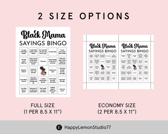Black Mama Sayings Bingo, Black Mama Sayings Game, Black Baby