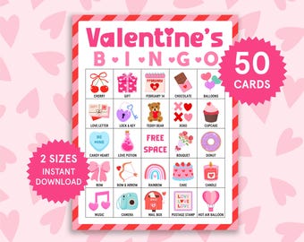 Valentine's Day Bingo Cards Valentines Games for Kids Valentine's Party Games Fun Valentines Printable Games Valentines Activities for Kids