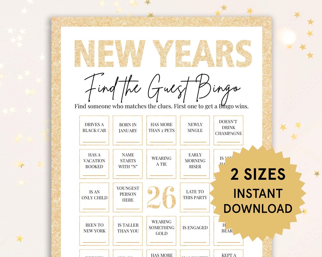 New Years Find the Guest Bingo 2026 New Years Bingo New Years Eve Party ...