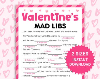 Valentines Mad Libs Adults Valentines Games Valentine's Day Games Fun Valentine Activities Valentine Group Games Valentines Couple Games