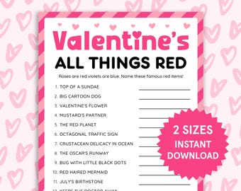 Valentines Games All Things Red Valentine's Party Games Valentine's Day Games for Kids Adults Valentine Activities Valentine Classroom Games