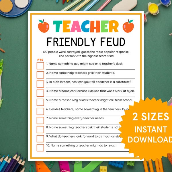 Teacher Friendly Feud Teacher Games School Games Teacher Party Games Back to School Activities Teacher Activities School Icebreaker Game