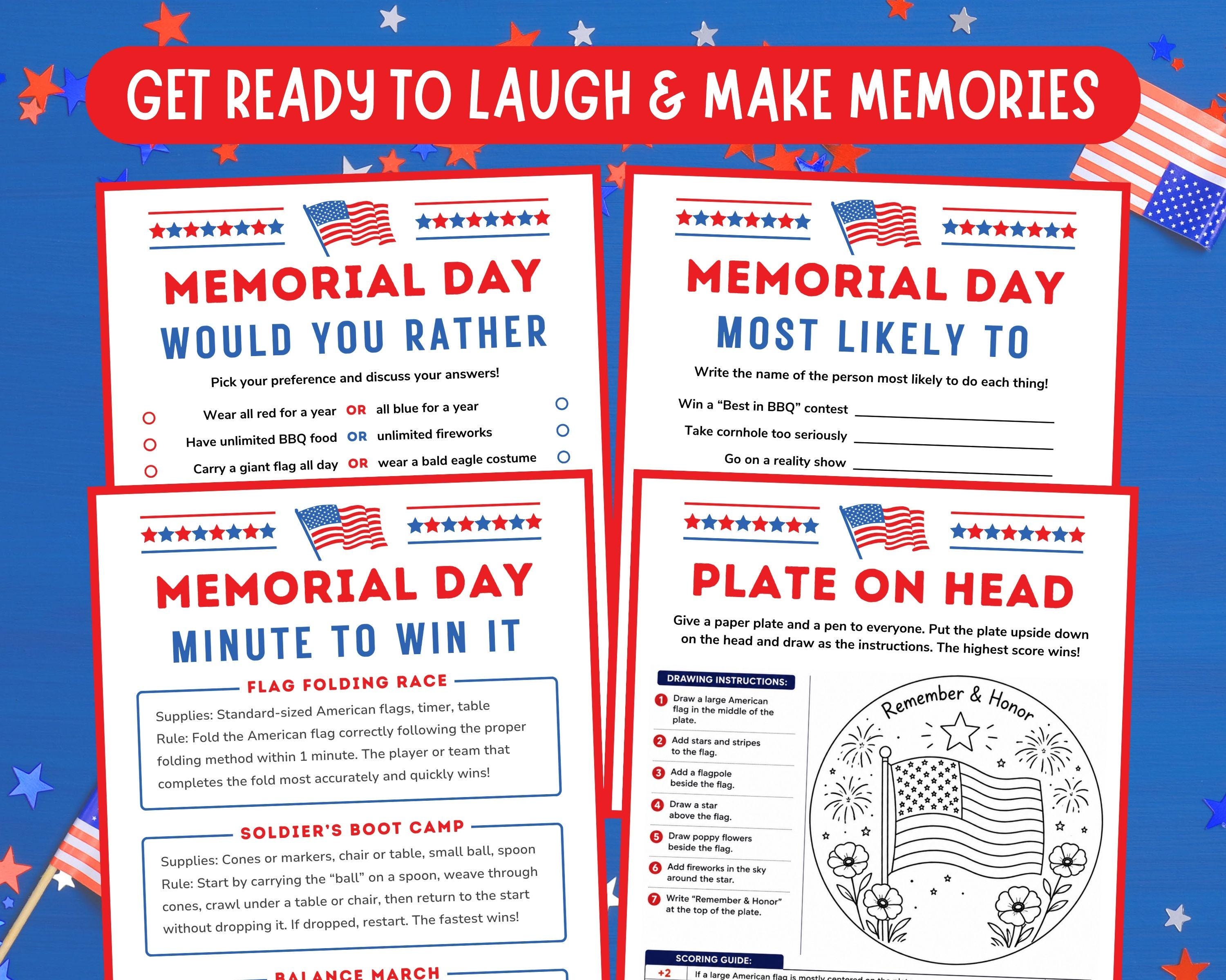 Memorial Day Games Bundle, Printable Memorial Day Activities for Kids ...