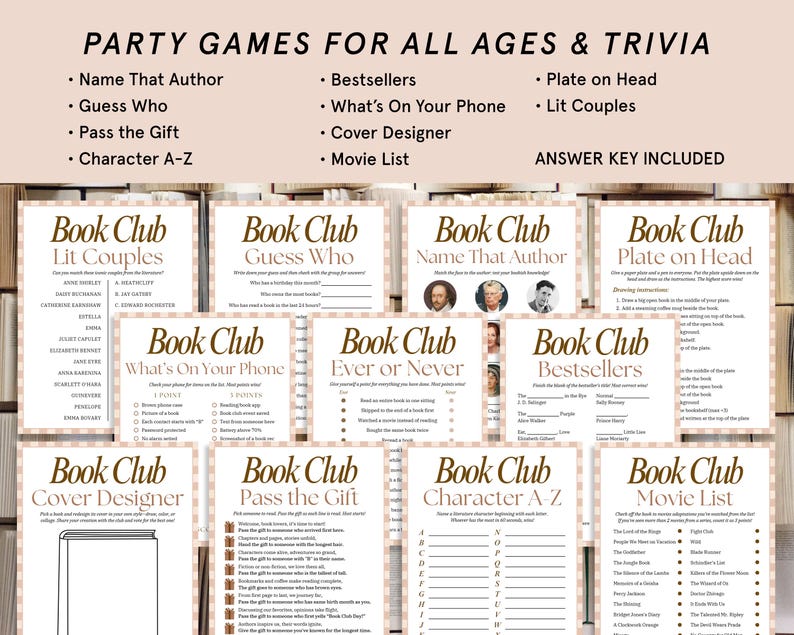 Book Club Games Bundle, Book Club Icebreakers, Book Club Activities, Printable Games for Book Clubs, Book Club Meeting Game, Book Club Bingo image 4