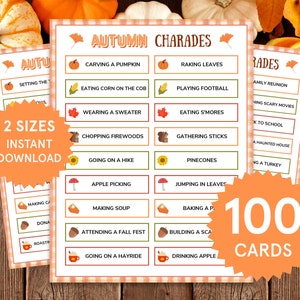 Fall Charades Fall Games Fall Action Charades Fall Pictionary Fall Activities Autumn Games Fall Group Games Family Games Fall Party Games