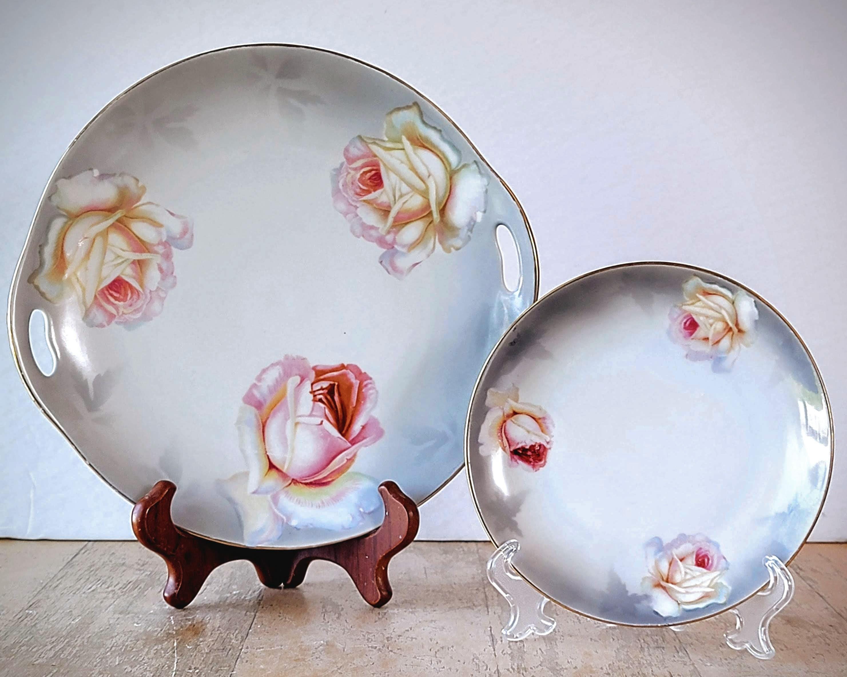 PV Vessra Germany Handpainted Open Handle 3 Rose Serving and  display picture 1