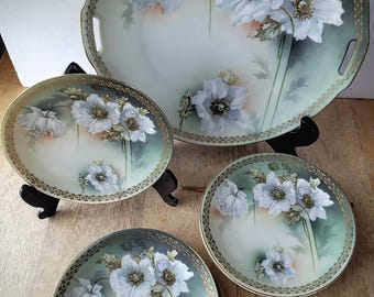 Remarkable! RS Prussia 1930s handled serving platter with 5 dessert plates