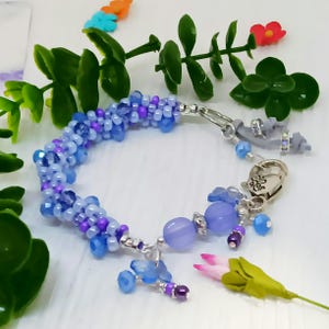 Boho butterfly seed bead bracelet with lavendar accents and sparkle - whimsical purple butterfly charm bracelet with seed beads - wife gift