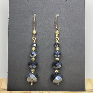 Black dangle earrings, Hand made earrings, Gold tone earrings, elegant earrings, wire jewelry, black and gold earrings