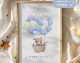 Baby Shower Guest Book Poster | Guest Photo to Sign with Teddy Bear and Balloons | Baby Shower Decoration | Baby Shower Gift | Digital Download