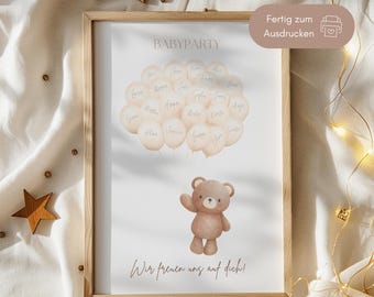 Baby Shower Guest Book Poster | Guest Photo to Sign with Teddy Bear and Balloons | Gender Reveal Decoration | Baby Shower Gift | Digital Download