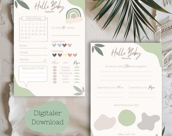 Baby Party Tip Card and Wishes | Baby Shower Fill-In Cards | Gender Reveal | Baby Shower | Hello Baby | Digital Download | Green