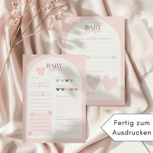 Baby Party Tippkarte und Wünsche | Babyparty Ausfüllkarten | Baby Shower Mädchen | Rosa Schleife | Digital Download | PDF | Rosa