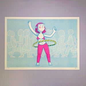 Risographendruck. Hula-Hoop. Verfügbare Größen A3, A4, A5. Indie-Wandkunst. Kunstdruck. Heimdekoration. Popkultur