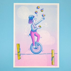 Risographendruck. Jonglieren. Verfügbare Größen A3, A4, A5. Indie-Wandkunst. Kunstdruck. Heimdekoration. Popkultur