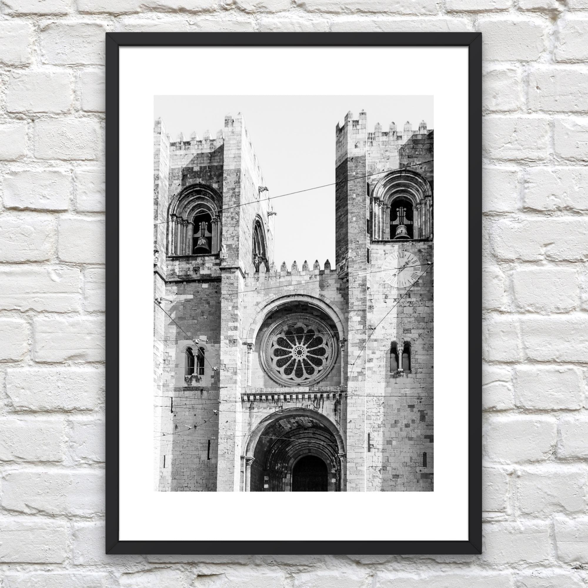 Lisbon Cathedral Art Print - Lisbon Church Portugal  Poster - Vintage Black and White Photography Wall Art - Se de Lisboa Street Photo