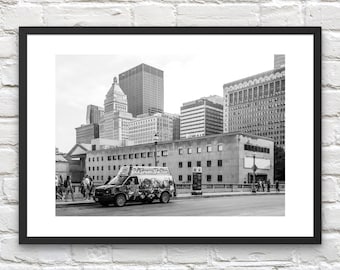 Stampa dello skyline di Chicago: fotografia urbana in bianco e nero