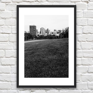 Montreal Skyline Meadow Print - Parc Jeanne-Mance Poster - Black and White Photography Wall Art - Montreal Architecture Skyscraper Photo