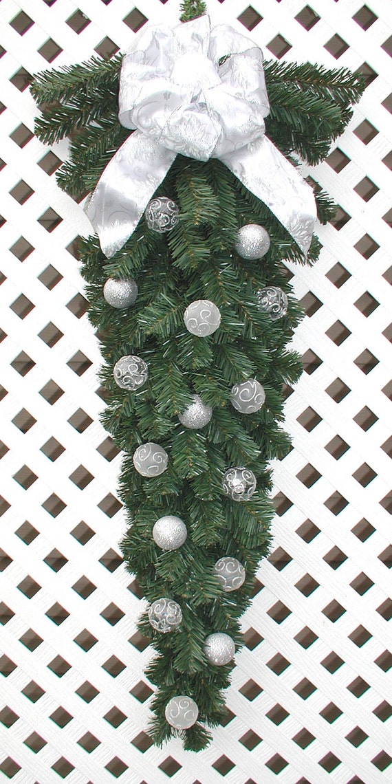 White And Silver Christmas Vertical Swag Silver Christmas Etsy