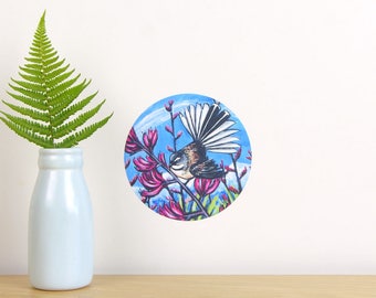 Fantail in Harakeke tiny dot wall decal by Ira Mitchell