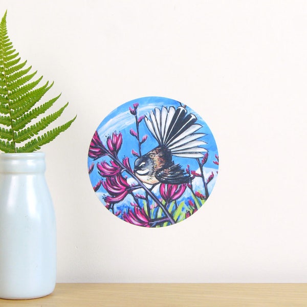 Fantail in Harakeke tiny dot wall decal by Ira Mitchell