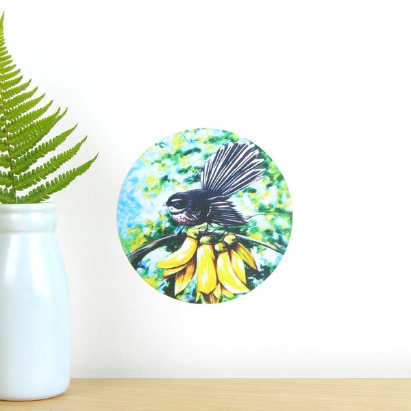 Fantail in Kowhai tiny dot wall decal by Ira Mitchell