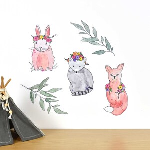 Woodland animals wall decal including a rabbit, raccoon and fox image 1