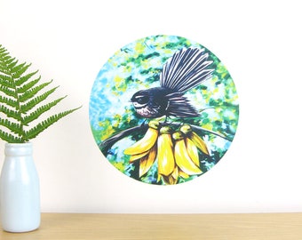 Fantail in Kowhai small dot wall decal by Ira Mitchell