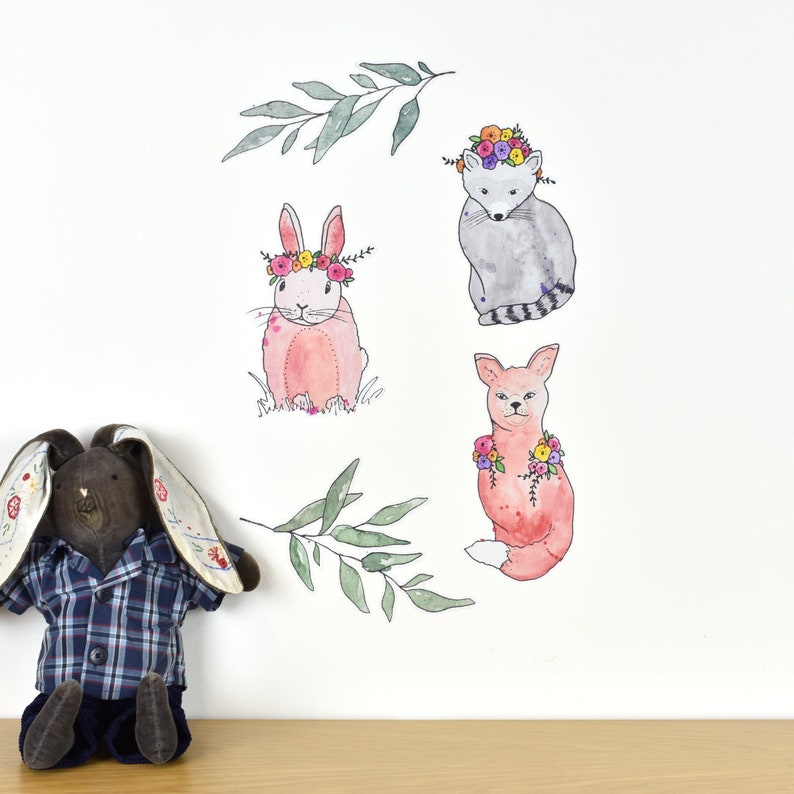 Woodland animals wall decal including a rabbit, raccoon and fox image 2