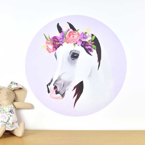 White horse wall decal with flower crown – large dot