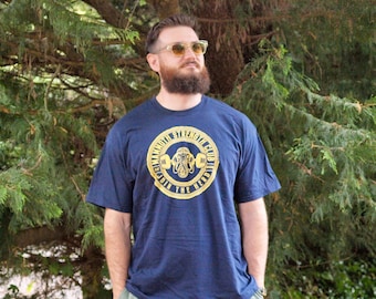 Mammoth Strength Club Stamp Logo Tee - Powerlifting and Strongman T-Shirt in Navy/Gold
