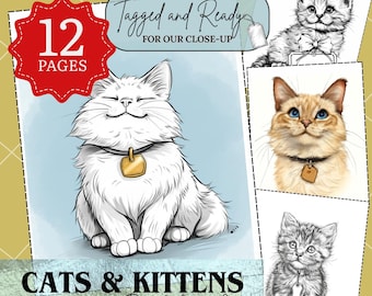 Kittens Coloring Pages: Adorable Cats Color Therapy (PDF/JPG Instant Download)