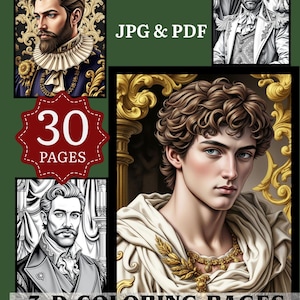3D Grayscale Coloring Pages: Ethereal Gentlemen, Vintage Art (PDF & JPG Download, 8.5x11in