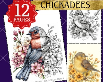 Página para colorir de chapim: pássaros, abelhas, borboletas (download em PDF 8,5 x 11 pol.)