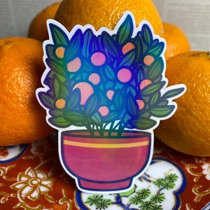 Chinese New Year Kumquat Tree Sticker | holographic waterproof vinyl sticker, decal, laptop sticker, water bottle sticker, stationery