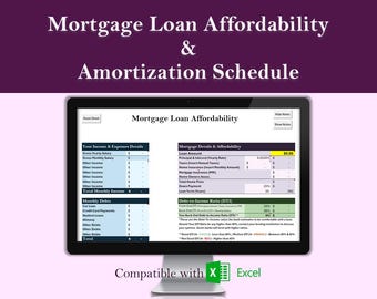 Mortgage Loan Affordability & Amortization Schedule - Simple Excel Design - DTI Ratios, Extra Payments, Reset and Show/Hide Notes Buttons