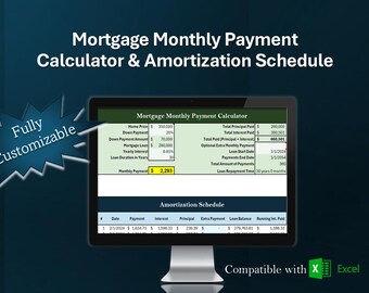 Mortgage Payment Calculator and Amortization Schedule - Simple EXL Design - Extra Payment Feature, Loan End Date & Repayment Time Features